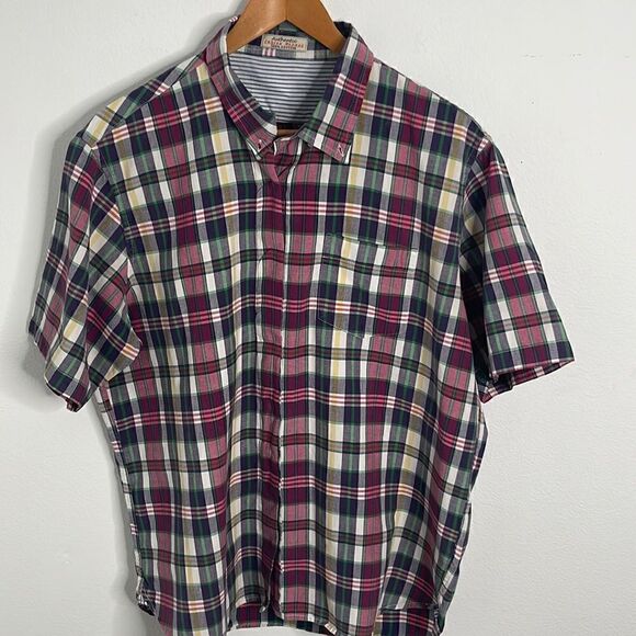 Indian Madras cotton short sleeve button down shirt.  Size XL* size tag missing. - Picture 1 of 5